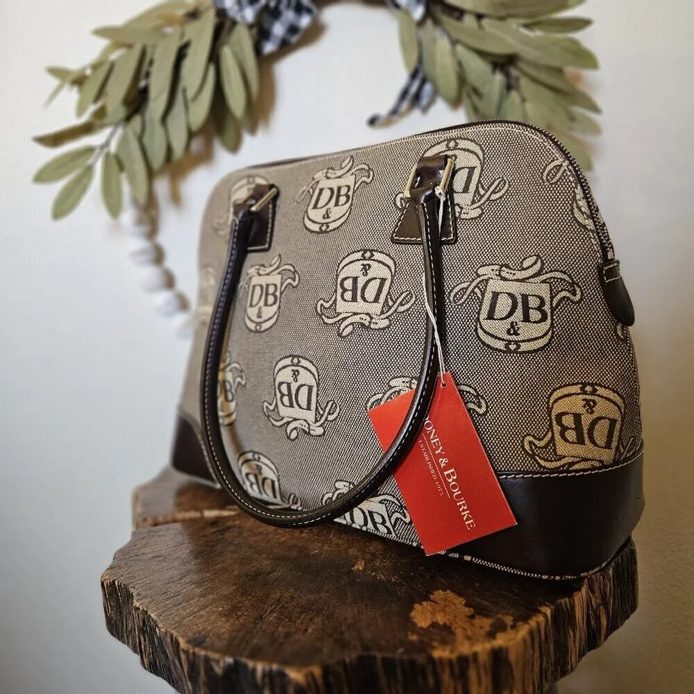 Dooney & Bourke DB Monogram Satchel + Wristlet Set NWT Gray Canvas Leather